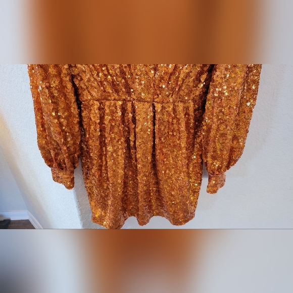 ONE33 Social Women's Orange Sequin Long Sleeve Cocktail Mini Dress Size 10 /$395 - Picture 9 of 10